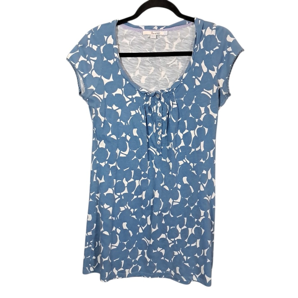 Boden Blue Floral Cap Sleeve Tunic Blouse Cotton Knit Round Neck Size 6